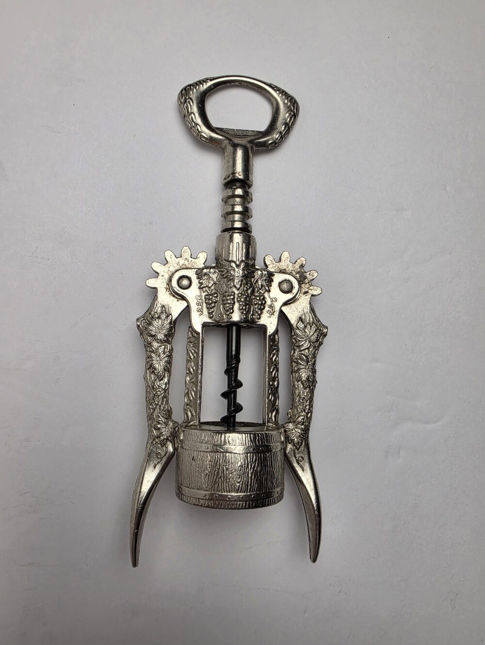 Vintage Corkscrew with Grapevine Decoration - Silver tone Mid Century Barware